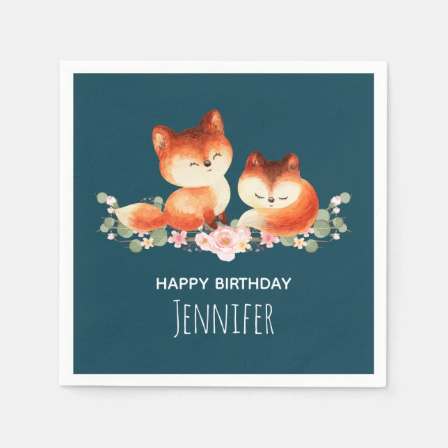 2 Niedliche kleine rote Füchse Wasserfarbdesign Serviette (Vorderseite)