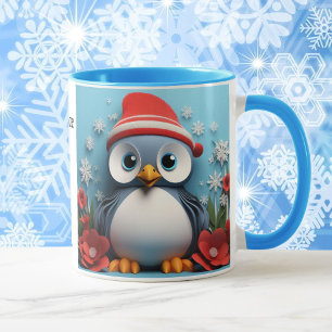 2 Niedliche Pinguine geben Weihnachtsgeschenk hinz Tasse