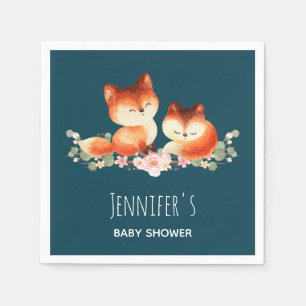 2 Niedliche Rotfüchse Wasserfarben Babydusche Serviette