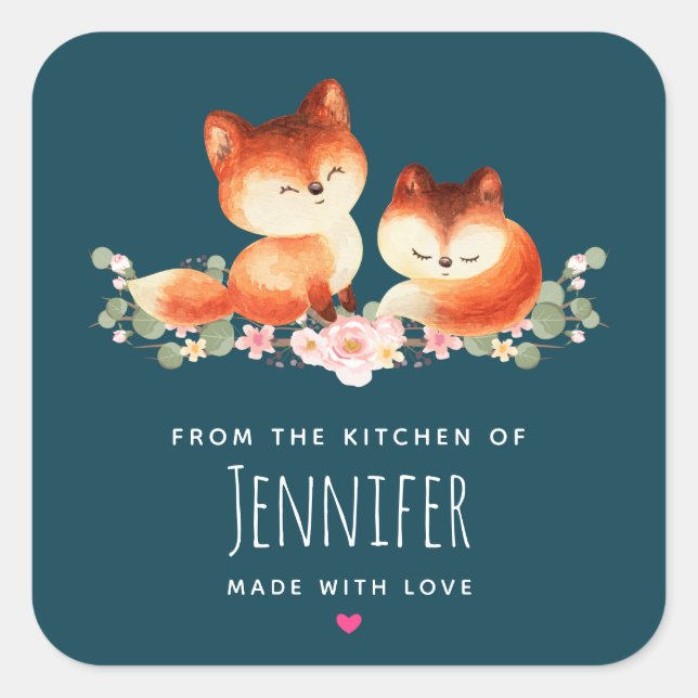 2 Niedliche Rotfüchse Wasserfarben - Gestaltung de Quadratischer Aufkleber (Vorderseite)