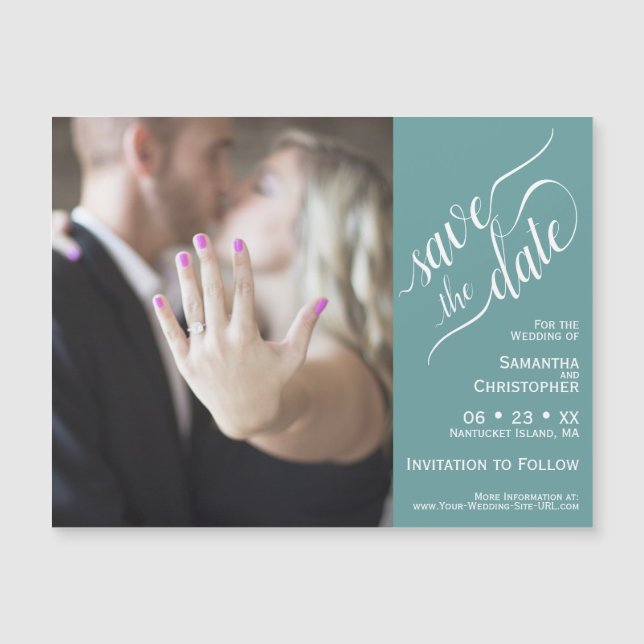 2 Pane Foto Wedding Save the Date Aquamarin Magnet (Vorderseite)