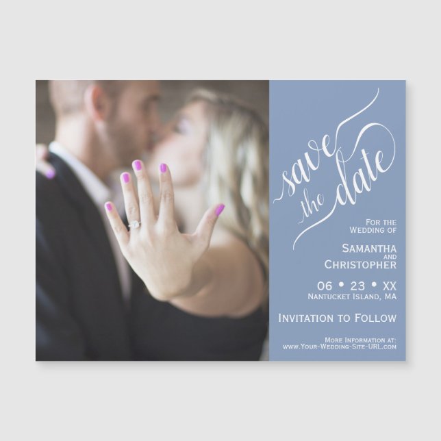 2 Pane Foto Wedding Save the Date Blue Magnet (Vorderseite)