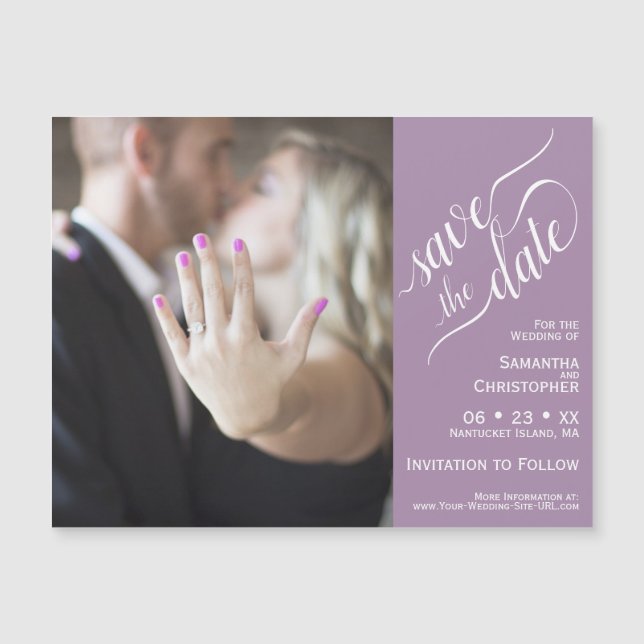 2 Pane Foto Wedding Save the Date Lavender Magnet (Vorderseite)