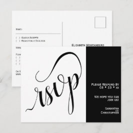 2 Pane Minimalistisch Black & White Wedding RSVP Postkarte