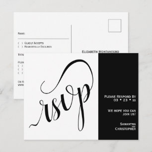 2 Pane Minimalistisch Black & White Wedding RSVP Postkarte