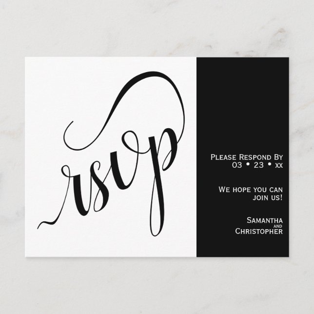 2 Pane Minimalistisch Black & White Wedding RSVP Postkarte (Vorderseite)