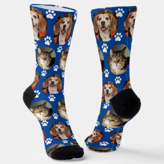 2 Pet Foto Paw Prints Niedlich Blue Socken