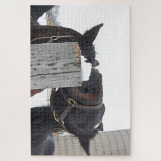 2 Pferde kauen auf einem Zaun Post Puzzle