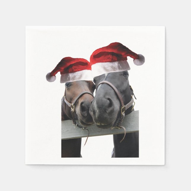 2 Pferde mit Weihnachtsmänteln Serviette (Vorderseite)