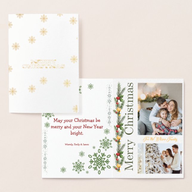 2 Photo Collage Merry Christmas Green Holiday Card Folienkarte (Anzeige)