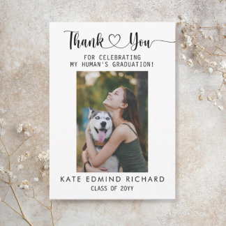 2 Photo Elegant Script Dog Graduation   Dankeskarte