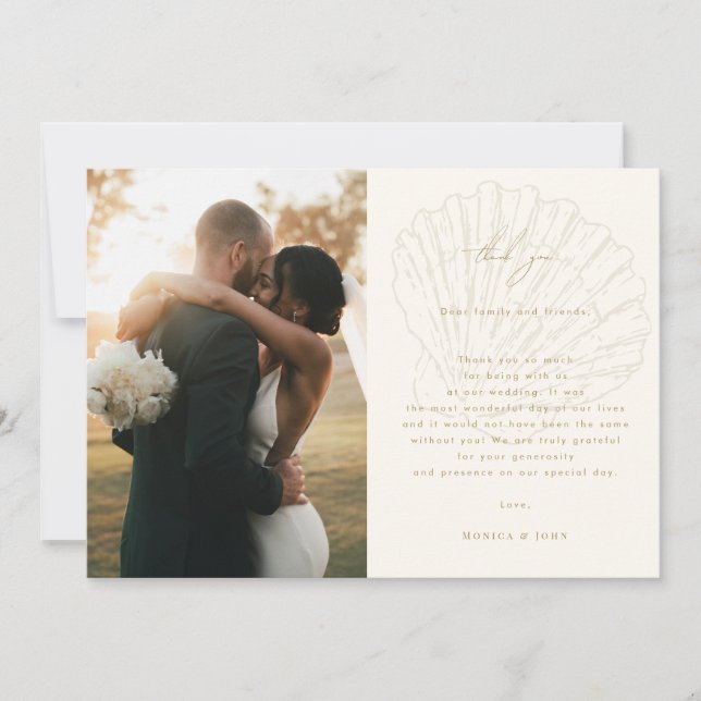 2 Photo Gallery QR Code Ivory & Gold Shell Wedding Dankeskarte (Vorderseite)