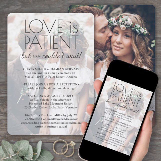 2 Photo Love is Patient Wedding Reception Only Einladung (Von Creator hochgeladen)