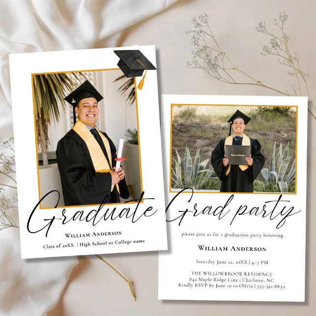2 Photo Modern Calligraphy Script Graduation Party Einladung (Von Creator hochgeladen)