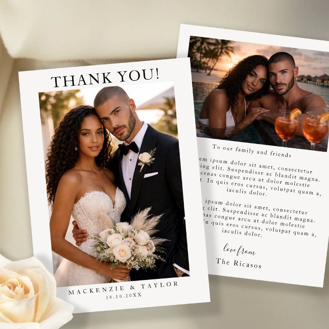 2 Photographs Personalized Wedding With Message  Dankeskarte (2 Photographs Personalized Wedding With Message Thank You Card by Ricaso.  stunning, simple & chic )