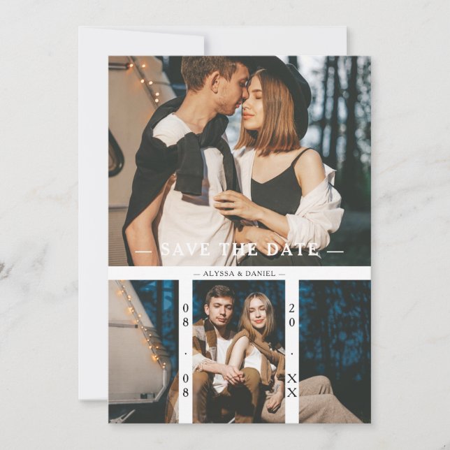 2 Photos Chic Trendy Collage Wedding Minimalist Save The Date (Vorderseite)