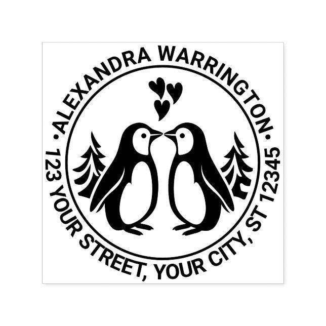 2 Pinguine Küssen, Rücksendeadresse Herzname Permastempel (Design)