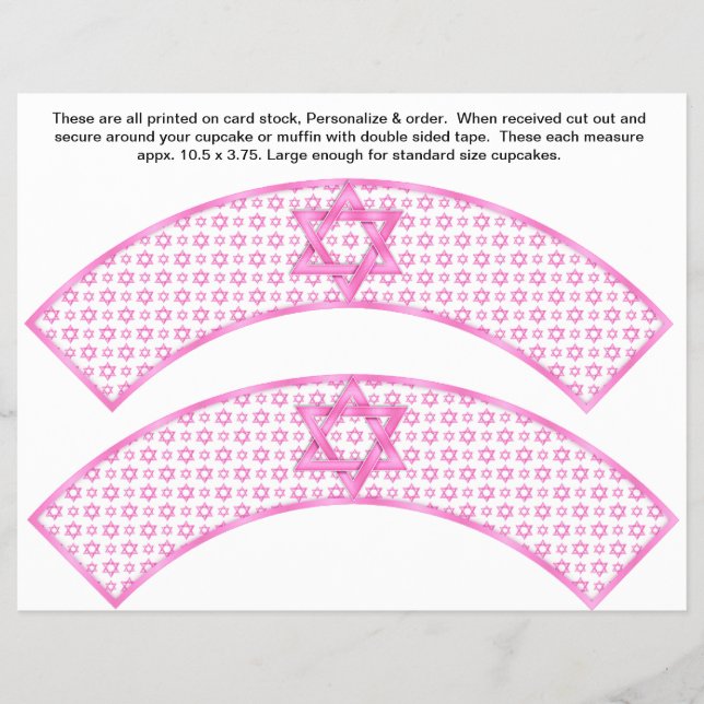 2 Pink Bat Mitzvah Custom Cupcake Wrappers Flyer (Vorne)