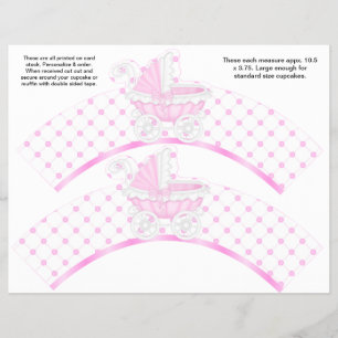 2 Pink Carriage Baby Personalisiert Cupcake Wrappe Flyer