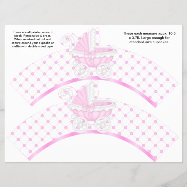 2 Pink Carriage Baby Personalisiert Cupcake Wrappe Flyer (Vorne)