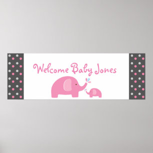 2 Pink Elephants Babydusche Sprinkle Party Banner Poster