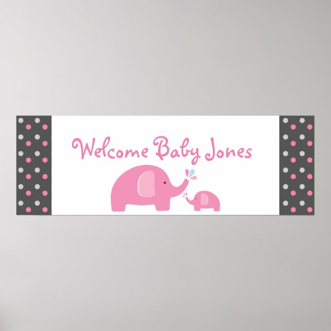 2 Pink Elephants Babydusche Sprinkle Party Banner Poster (Vorne)
