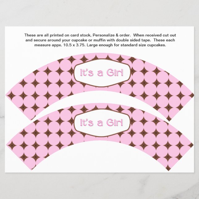 2 Pink GIRL Baby Personalisiert Cupcake Wrappers Flyer (Vorne)