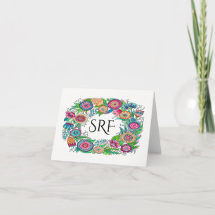 2 Pretty Floral Monogram Note Card Dankeskarte