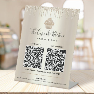 2 QR-Code Bezahlung hier Glitzer-Kuchen Sockelschild