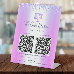 2 QR Code Bezahlung hier Lila Kuchen Bäckerei Glit Sockelschild