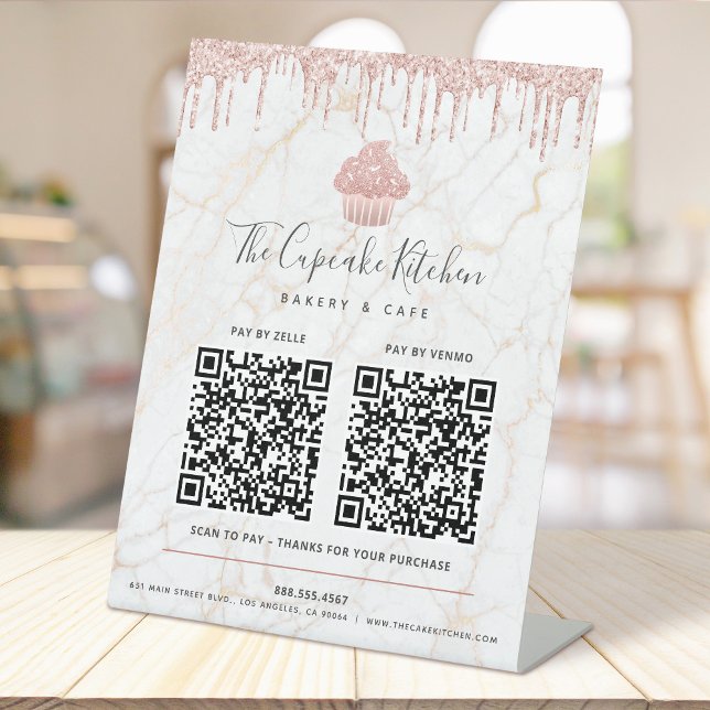 2 QR Code Bezahlung hier Rosa Cupcake Glitzer Marm Sockelschild (Von Creator hochgeladen)