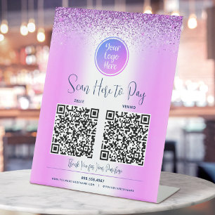 2 QR Code Lila Glitter Eigenes Logo Scannen Hier Z Sockelschild