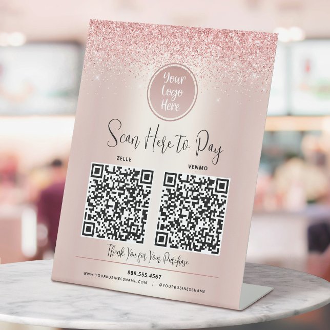 2 QR Codes Benutzerdefiniertes Logo-Pay Hier Rose  Sockelschild (Von Creator hochgeladen)