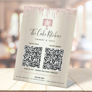 2 QR Codes hier Pink Cake Bake Glitzer Gold Sockelschild