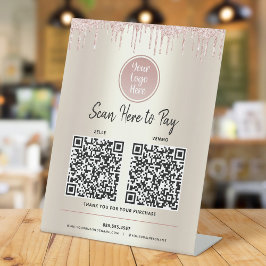 2 QR-Codes hier Rosa Glitzer Gold-Logo Sockelschild