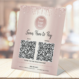 2 QR-Codes hier Rose Gold Glitzer Custom Logo Sockelschild