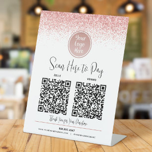 2 QR Codes Rosa Glitter Individuelles Logo Hier Za Sockelschild