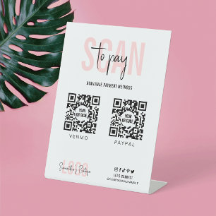 2 QR Codes scannen, um weibliche rosa Zahlung zu b Sockelschild