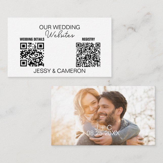 2 QR Codes Wedding Website Wedding Registry Foto Begleitkarte (Vorne/Hinten)