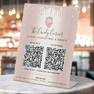 2 QR Codes Zahlen Hier Rose Gold Glitter Tropfen S Sockelschild