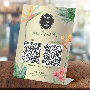 2 QR Codes Zahlen Sie hier Logo Tropische Palme Go Sockelschild