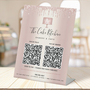 2 QR Codes Zahlen Sie hier Rose Gold Kuchen Bäcker Sockelschild