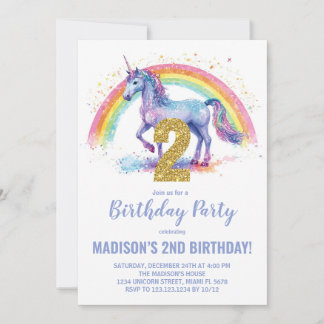 2. Rainbow Unicorn Geburtstag Einladungen
