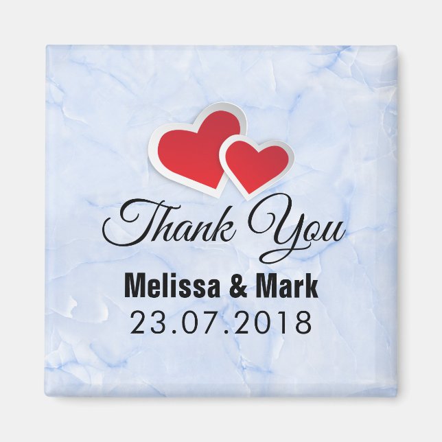 2 Red Paper Hört auf Icy Blue Marmor Hochzeit Magnet (Vorne)