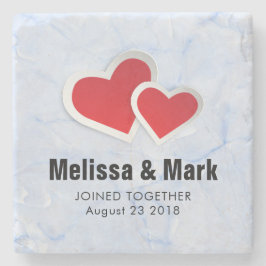 2 Red Paper Hört auf Icy Blue Marmor Hochzeit Steinuntersetzer