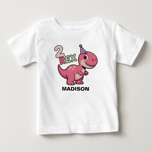 2-Rex Pink Dinosaurier 2. Geburtstags Girl Shirt - (Vorderseite)