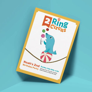 2-Ring Circus Animal Siegel 2. Geburtstag Einladun Einladung