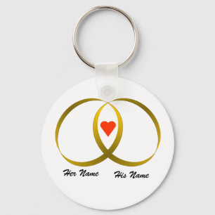 2 Ringe & Herz, Ihr Name, sein Name Schlüsselanhänger