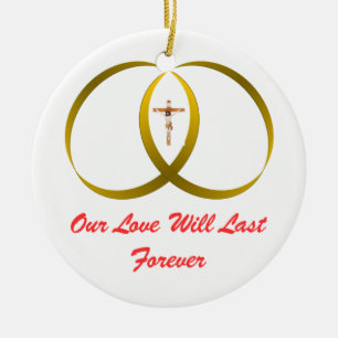 2 Ringe & JESUS, Keramik Ornament