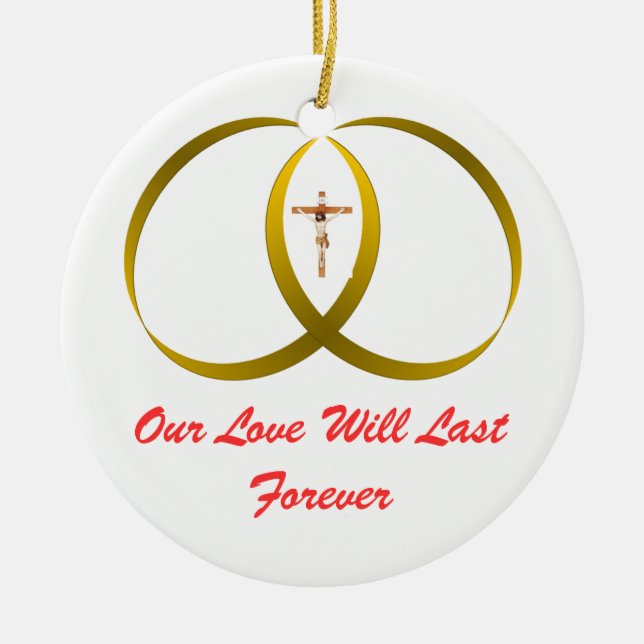 2 Ringe & JESUS, Keramik Ornament (Vorne)